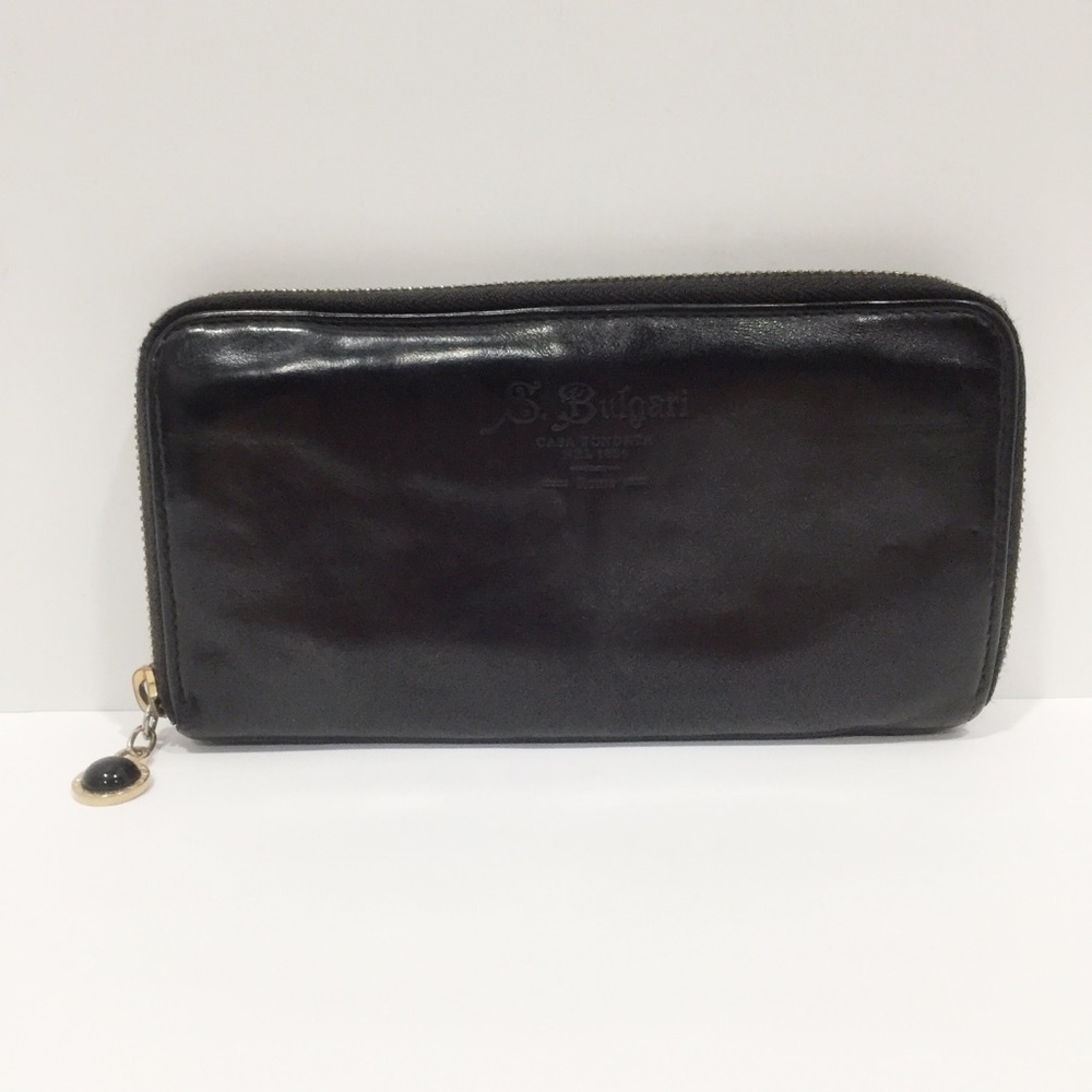 Bvlgari black smooth leather embossed logo zip wallet - Picture 2 of 11